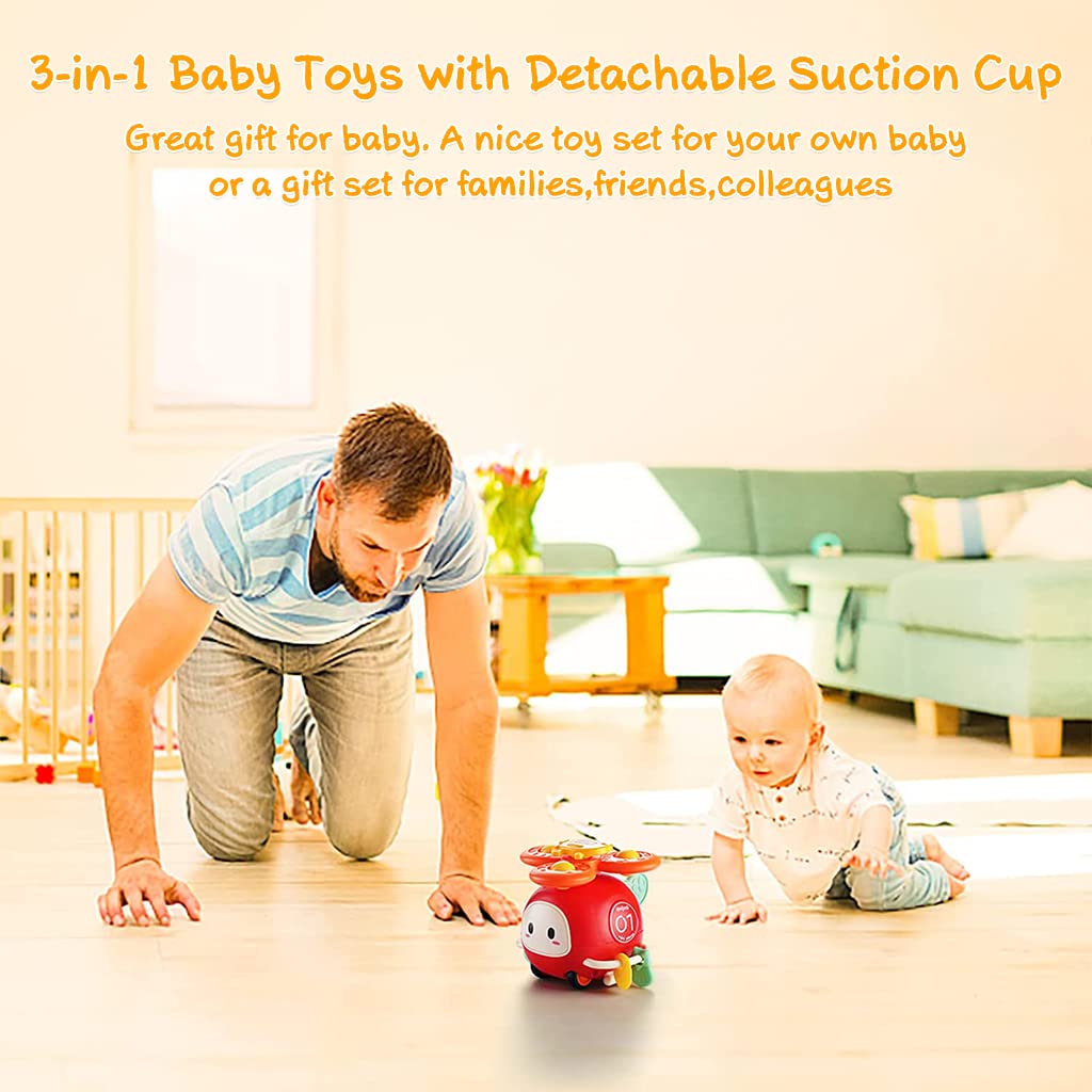 PATPAT Suction Toys for Baby, 3 in 1 Baby High Chair Toys with Detachable Suction Cup Toys Baby Rattle Sensory Car Toys for Early Development, Spinning Pop Toys Gifts for Newborn Kids - Red PATPAT Suction Toys for Baby, 3 in 1 Baby High Chair Toys with Detachable Suction Cup Toys Baby Rattle Sensory Car Toys for Early Development, Spinning Pop Toys Gifts for Newborn Kids - Red